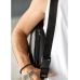 Чоловіча шкіряна сумка через плече бананка Sambag Holster MSH чорна з перфорацією