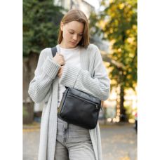 Сумка месенджер чорна з шкіри жіноча Sambag