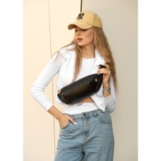 Жіноча  шкіряна сумка через плече бананка Sambag Holster MSH чорна  з перфорацією