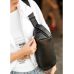 Жіноча  шкіряна сумка через плече бананка Sambag Holster MSH чорна  з перфорацією