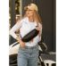 Жіноча  шкіряна сумка через плече бананка Sambag Holster MSH чорна  з перфорацією
