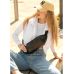 Жіноча шкіряна сумка через плече бананка Sambag Holster MSH чорна з перфорацією