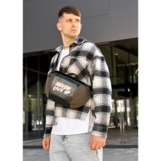Велика чорна чоловіча поясна сумка бананка Sambag NEVER GIVE UP
