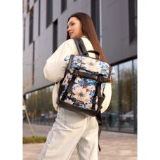 Жіночий рюкзак Sambag Aura чорний з  принтом "BLUE FLOWERS"
