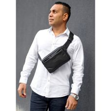 Чоловіча шкіряна сумка бананка  Sambag  0ST чорна