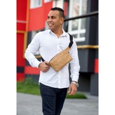 Чоловіча шкіряна сумка бананка  Sambag  0ST бежева