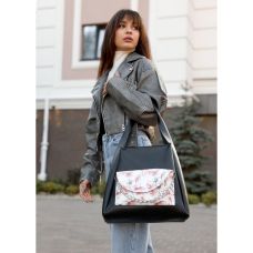 Жіноча сумка Sambag HOBO Bliss  чорна принт "Flowers"